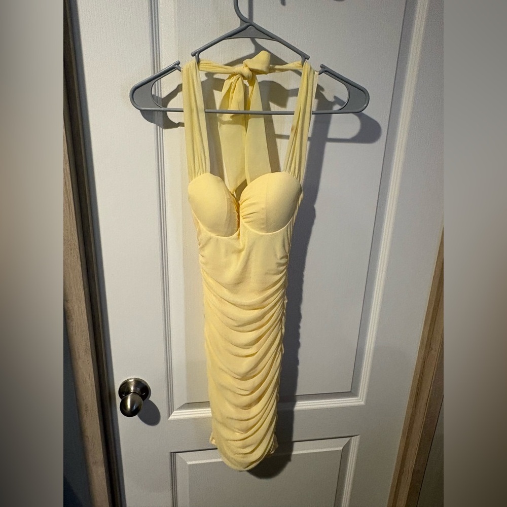 Windsor Butter Yellow Backless Halter Dress